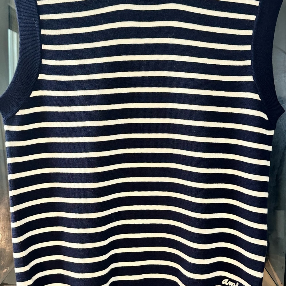 AMI Navy and White Sailor Striped Tank Top